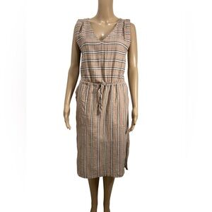 PRANA Ecotropics Women’s Sleeveless V-Neck Stripe Drawstring Midi Dress size XS